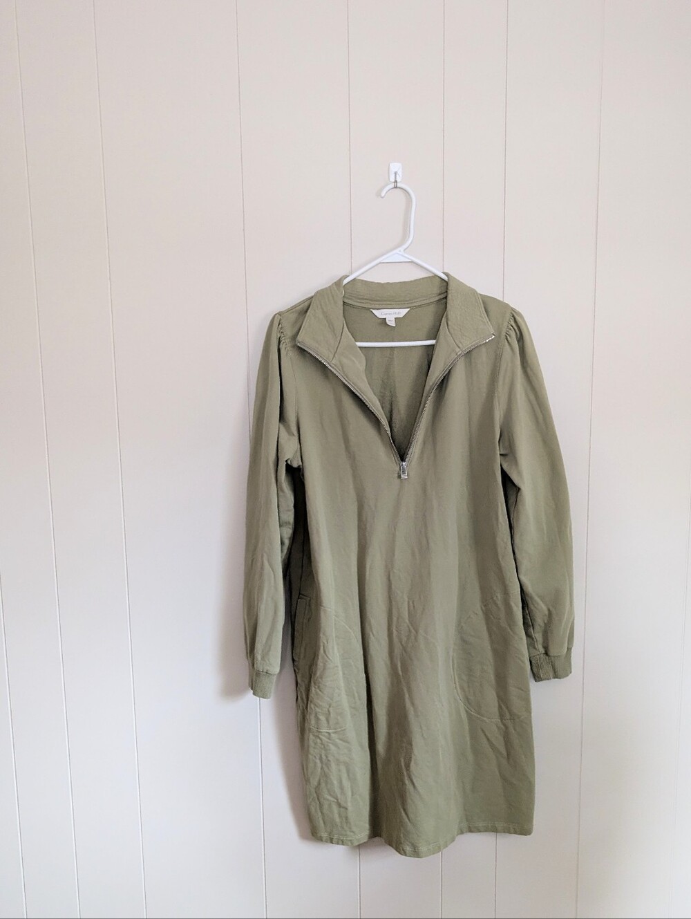 Garnet Hill Women's Green Quater-Zip French Terry Dress Size Medium